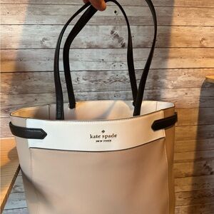 Kate Spade All Day Large Tote Cream Black Colorblock + Wristlet | EUC